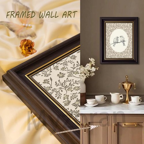 Myzoran Vintage Birds Canvas Wall Art - Dark Brown Framed Love Birds Print | Rustic Cottagecore Decor 9x11in