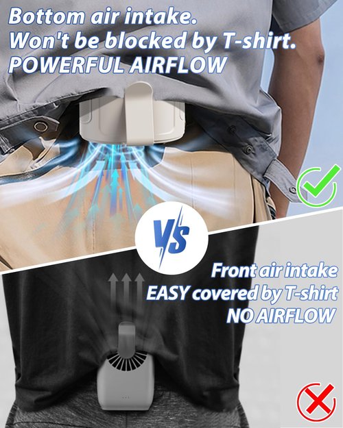 BARITO Portable Waist Fan, Wearable Shirt Fan Rechargeable with 25H Battery Life, 6600RPM Strong Wind, 4-in-1 Hands-Free Cool Clip Fan Under Shirt Quiet & Portable – For Work, Travel, Outdoors - Black