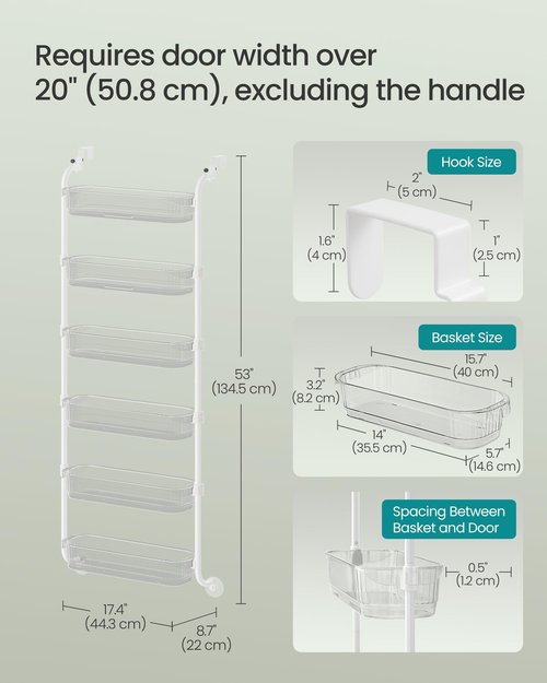 SONGMICS Over the Door Pantry Organizer, 6-Tier Kitchen Pantry Door Organizer with Adjustable Tall Baskets, Hanging Spice Rack, for Bedroom Bathroom Laundry Room, Transparent UKCS046WG01