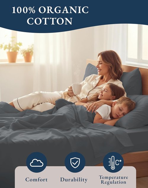 LANE LINEN 100% Organic Cotton Twin Bed Sheet Set - Soft, Comfy, Naturally Cooling Percale Weave | Charcoal Color