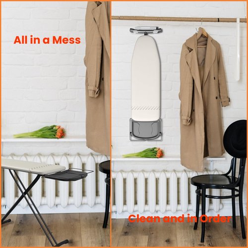 LIFTATAPA Ironing Board Hanger Wall Mount Ironing Board Holder Organizer Wall Rack for Laundry Rooms Space-Saving Storage Rack Hanging Shelf Hanger with Screws (White)