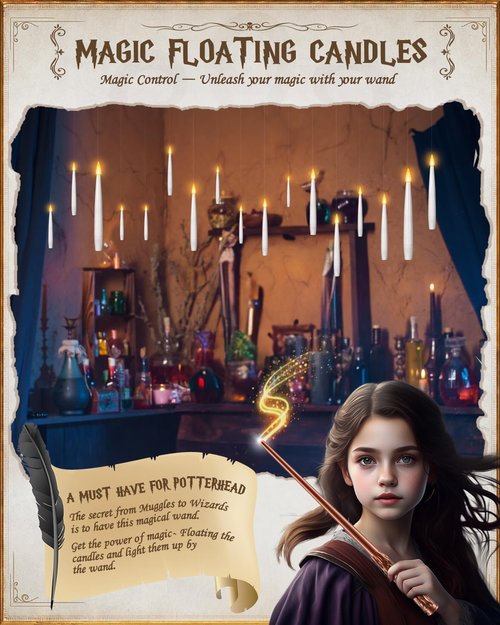 Floating Candles with Wand 10PCs - Magic Hanging Candles Christmas Decorations Flameless Taper Candles with Remote, Floating Lights Gifts for Window Home Bedroom Wedding Birthday Party Indoor Decor