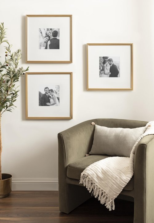 Kate and Laurel Adlynn Square Picture Frame Set of 3; 16 x 16 matted to 8 x 8; Gold; Modern Three-Piece Frame Set for Gallery Wall Frame Set in Living Room Wall Decor