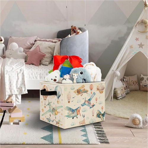 Elefeltclave Kids Airplane Nursery Storage Bins,Hot Air Balloon Airplane Collapsible Storage Basket Organizer for Toddler Kids Bedroom Playroom Bathroom Clothes Toys Books, Toybox for Boys Girls
