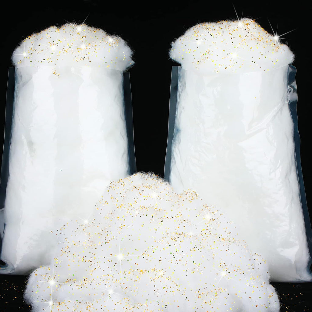 Sumind Winter Fake Snow Decoration - Fluffy Artificial Cotton Fiber for Crafts & Christmas Decor | Glitter Gold