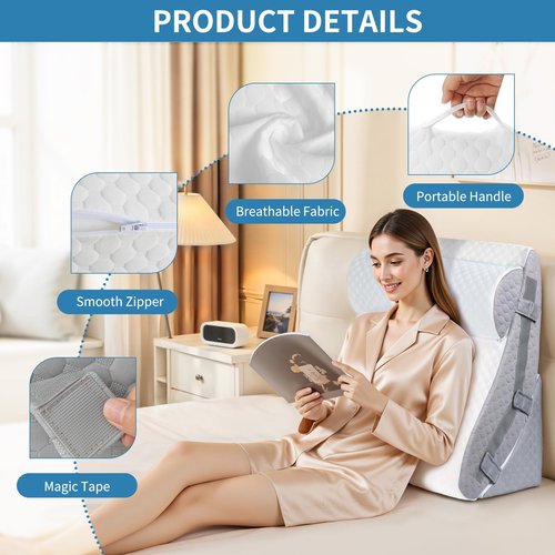 VRSHOAT 3PCS Bed Wedge Pillow Set for Sleeping, 12&18&23 Inch Adjustable Height Memory Foam Pillow Wedge for After Surgery, Acid Reflux Relief, Neck&Back&Leg Support