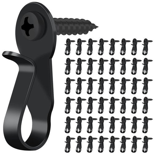 DINGEE 48 Pack Light Clips, Outdoor String Lights Hangers, Black Small Screw Hooks for Patio, Plants, Wind Chimes
