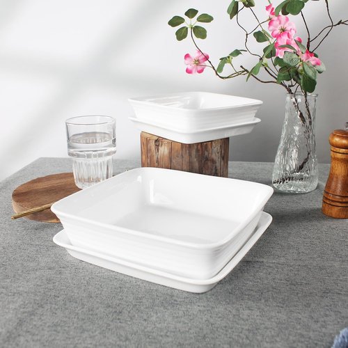 jinsongdafa Casserole Dish 32 Ounces Square Bakeware Set with Lids, Set of 2, Chip and Crack Resistant Ceramic Casserole Dish, Microwave, Dishwasher, Oven, Freezer and Fridge Safe (White, 9 Inch)