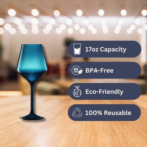 European Style Plastic Crystal Unbreakable Stemmed Wine Glasses | Set of 12 | Acrylic Glasses Tritan Pastel Color Shatterproof BPA-free, Outdoor, Pool, Indoor, Hand Wash 17oz Gift, Everyday & Holiday