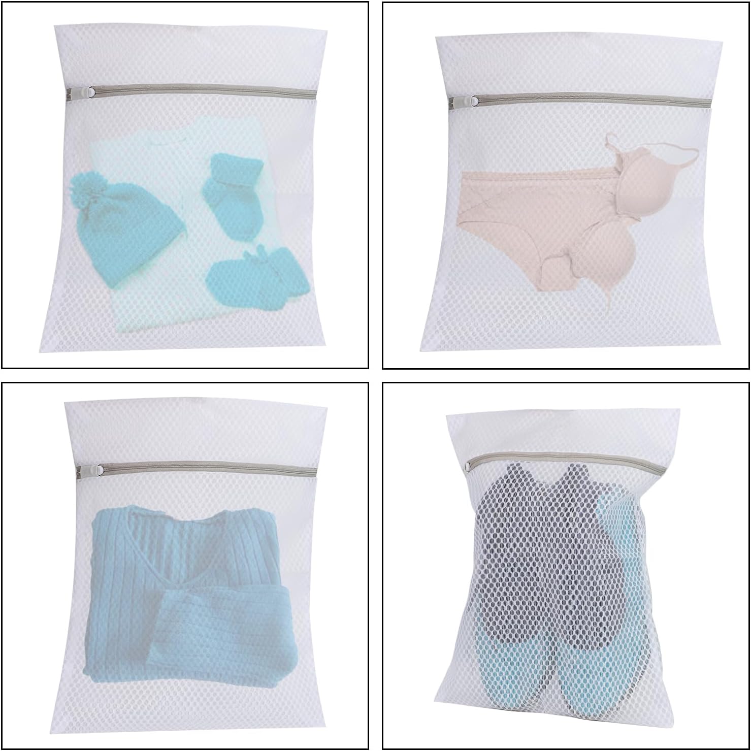 Skiennix Mesh Laundry Bags - Set of 4 Delicate Washing Bags | 12 x 16 Inches for Lingerie