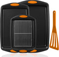 Skiennix 5-Piece Nonstick Baking Pans Set - Premium Carbon Steel Bakeware with Red Silicone Handles | Black & Orange