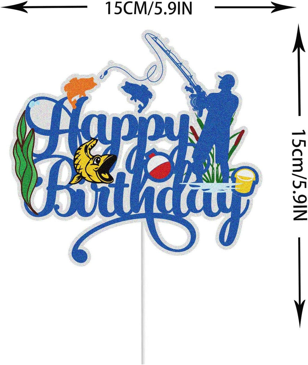 Regine Switzerland Happy Birthday Cake Topper - Blue Glitter Fisherman Design for Kids