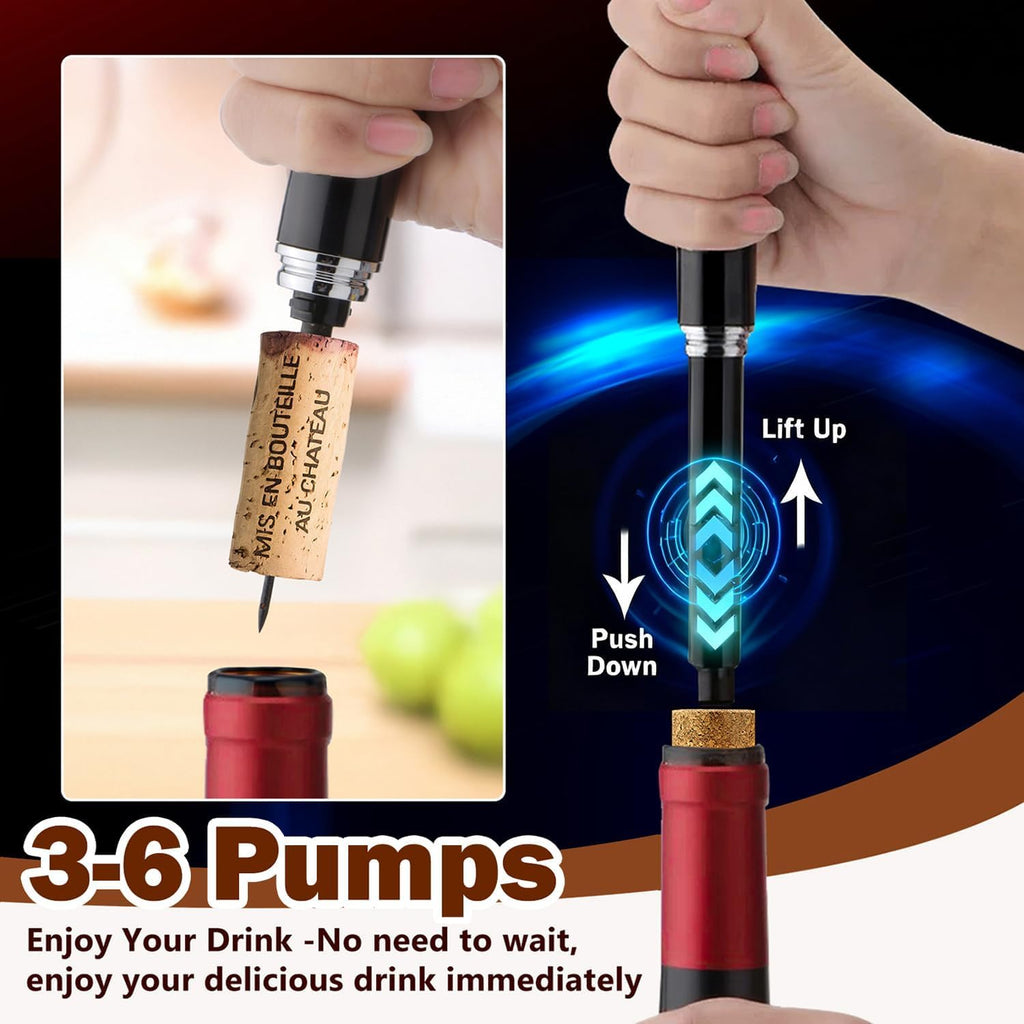 Wine Opener Manual with Foil Cutter Pack of 2 - NUCOKRS Aeropop Style Corkscrew Pen Shape Design 3 to 7 Air Pumps to Open (Black+Blue)