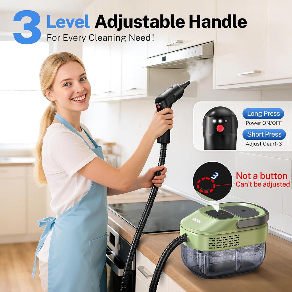ODSD Steam Cleaner - 3-Level Adjustable Handheld Steamer for Home & Car | 15s Heat-Up, 1.6L Tank, 15 Accessories