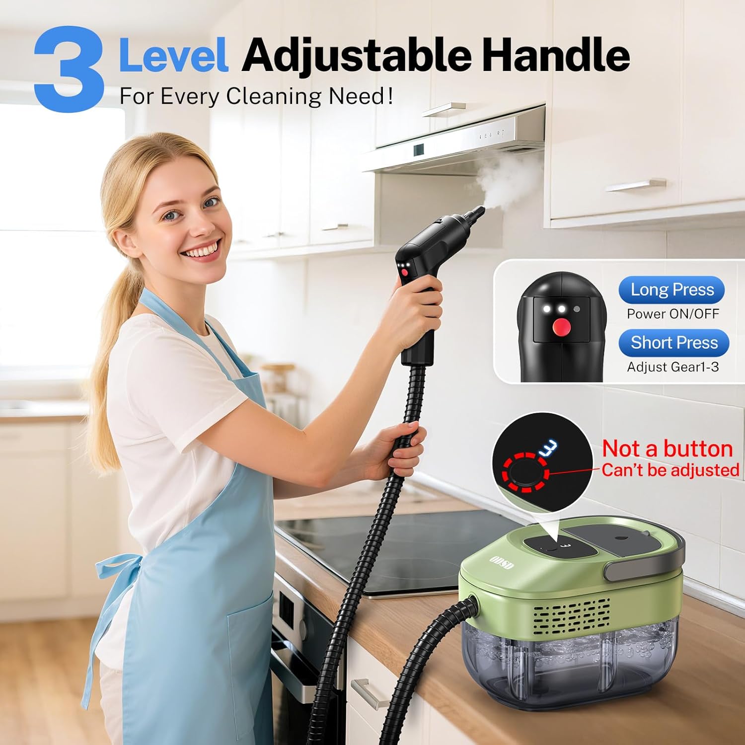 ODSD Steam Cleaner - 3-Level Adjustable Handheld Steamer for Home & Car | 15s Heat-Up, 1.6L Tank, 15 Accessories
