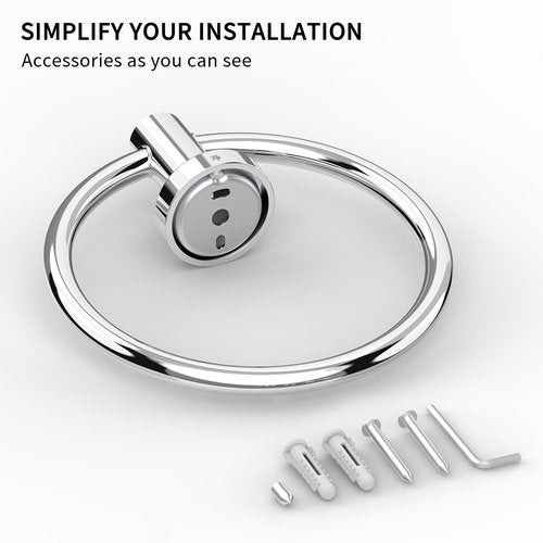 RARXTR Chrome Hand Towel Holder for Bathroom Kitchen Towel Ring Modern Rounded Base Wall Mount SUS304 Stainless Steel