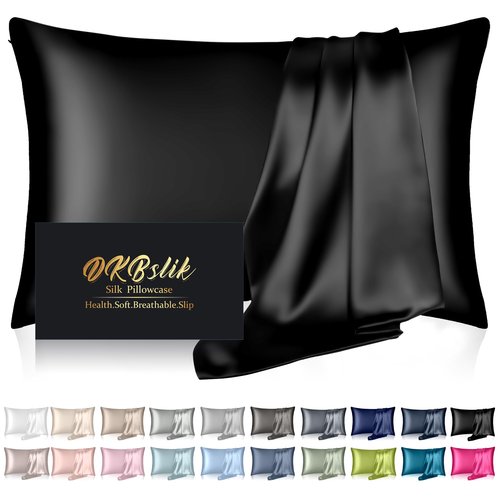 Mulberry Silk Pillow Cases Standard Size, Silk Pillowcase for Hair and Skin, Both Sides Natural Silk Satin Pillowcase for Sleeping Women with Zipper, Gifts for Women Men, Black