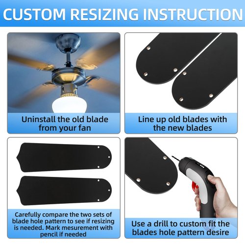 Stuffygreenus 10 Pcs 16 1/2" Ceiling Fan Blades for 42" Fan Replacement Blades Waterproof Ceiling Fan Blades Replacement Wooden Fan Blades for Summer Broken Blade Substitution Replacing (Black)