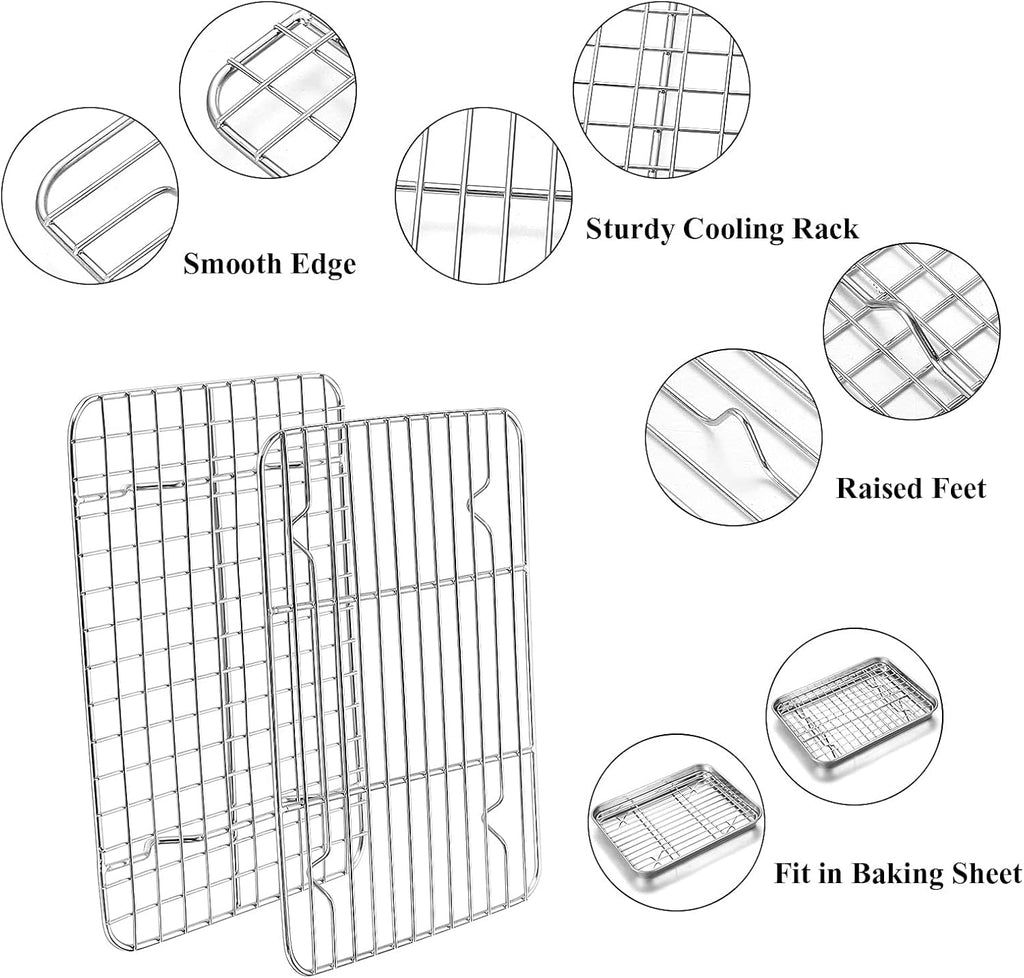 Yododo Baking Sheet Set - Stainless Steel Cookie Sheets with Cooling Racks | 9-Inch, Non-Toxic, Heavy Duty