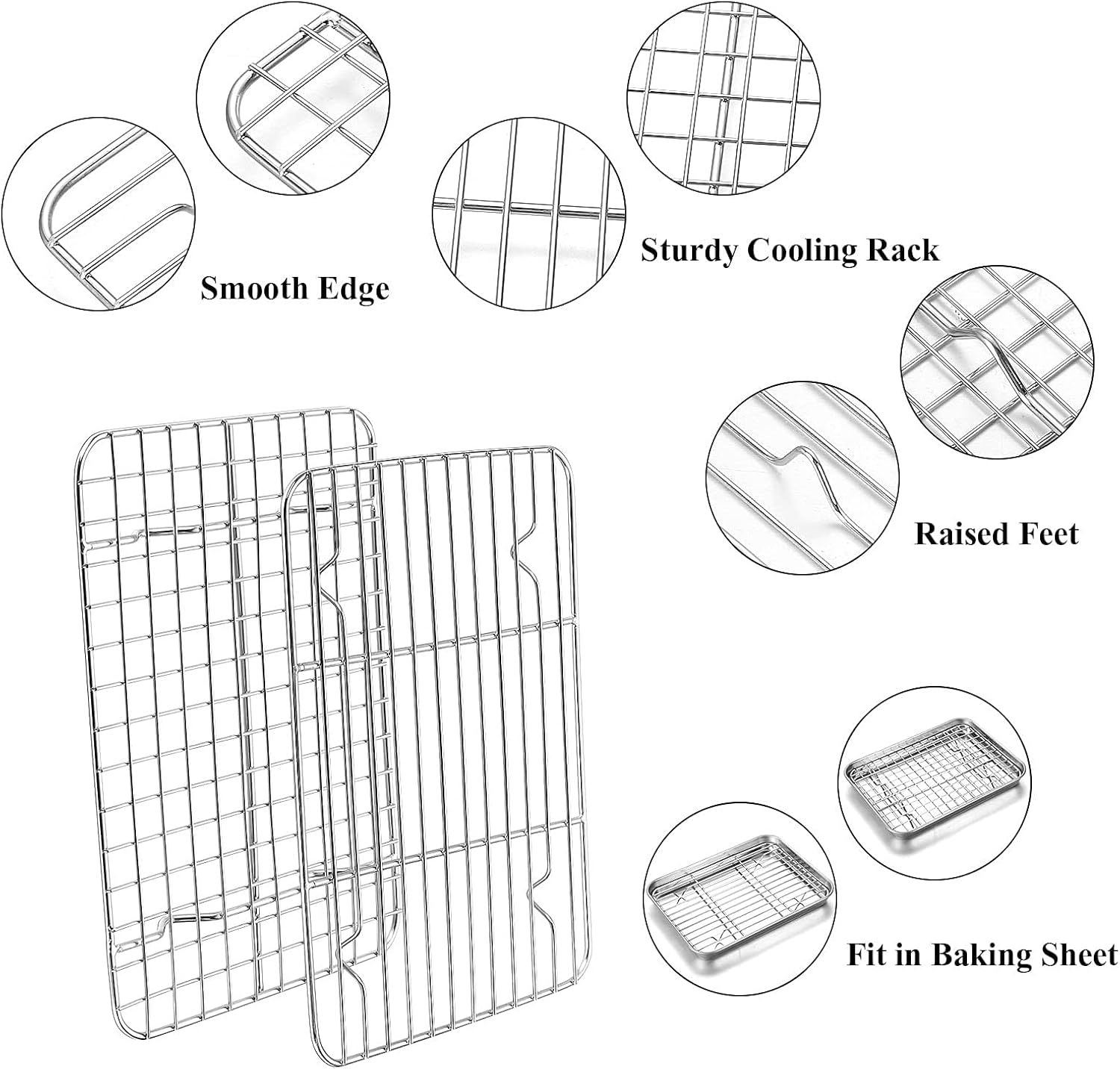 Yododo Baking Sheet Set - Stainless Steel Cookie Sheets with Cooling Racks | 9-Inch, Non-Toxic, Heavy Duty