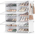 SONGMICS Shoe Rack Organizer - 6-Tier Adjustable Shoe Storage Cabinet | Holds 24 Pairs, Cloud White & Transparent