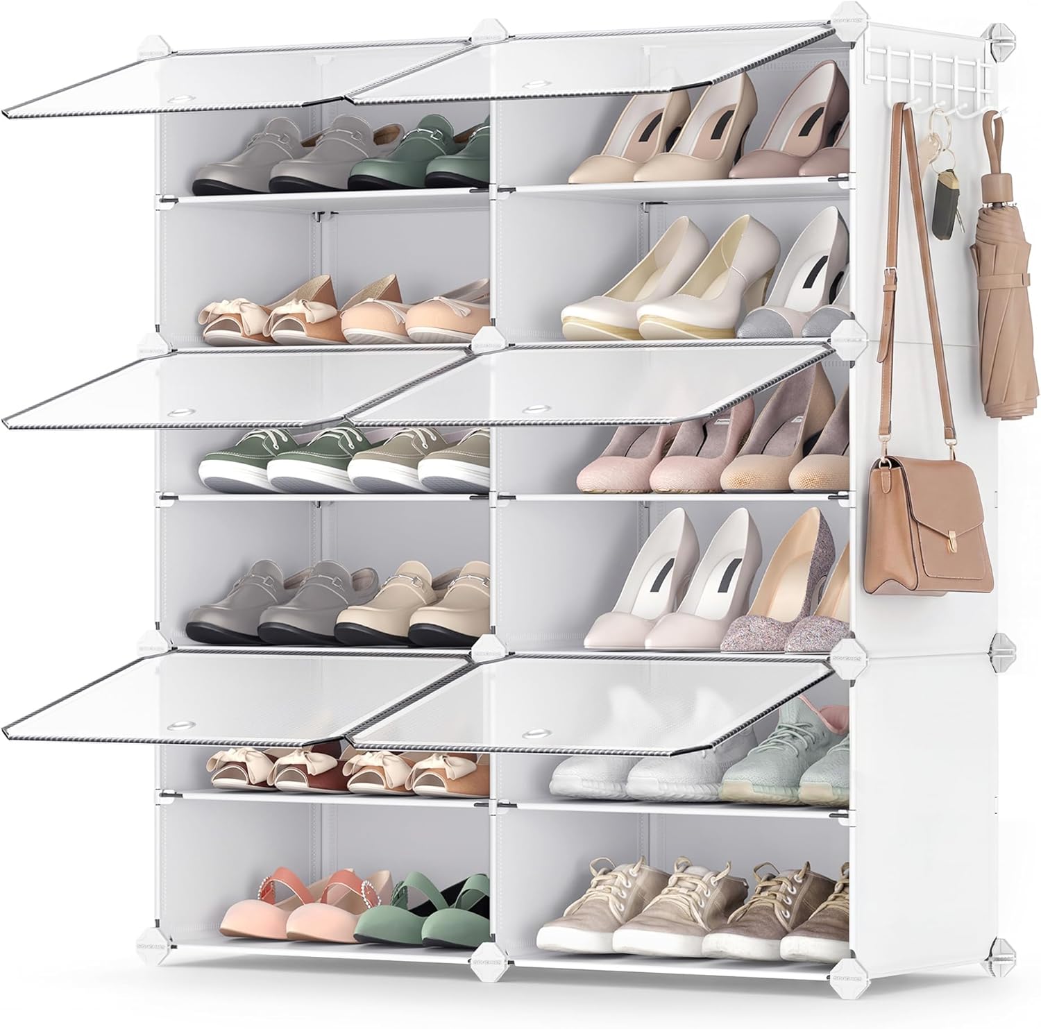 SONGMICS Shoe Rack Organizer - 6-Tier Adjustable Shoe Storage Cabinet | Holds 24 Pairs, Cloud White & Transparent