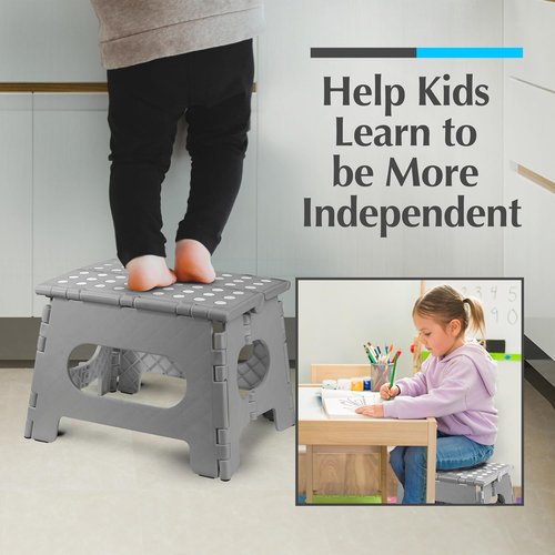Handy Laundry Folding Step Stool - Lightweight & Sturdy for Adults and Kids | Easy One-Flip Design - Grey 9 Inch (Pack of 2)