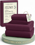 LANE LINEN 100% Organic Cotton Queen Sheets - Classic Percale Weave, Breathable & Soft in Windsor Wine
