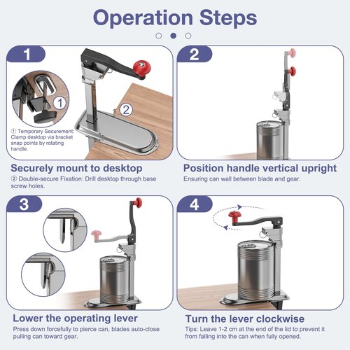 Commercial Stainless Steel Can Opener for Large Cans up to 13", Heavy Duty Counter Mounted Can Opener with Tabletop Clamp Holder, Screw-free, for High-Volume Commercial Kitchens
