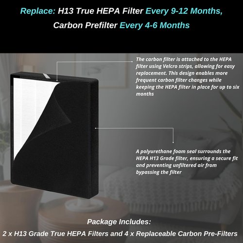 2 pack - BF35 True Hepa Filter Replacement - for BreatheSmart Classic Air Purifier - Compatible with BF35 Includes 2 H13 Grade True Hepa Filters & 4 Carbon Pre-Filters