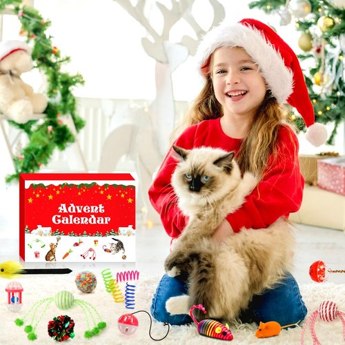 GWAHSA Cat Advent Calendar 2025, 24 Days Christmas Countdown Calendar with Assorted Interactive Cat Toys for Indoor Kitten Cats Pet Surprise Xmas Gifts for Cat Lovers Women