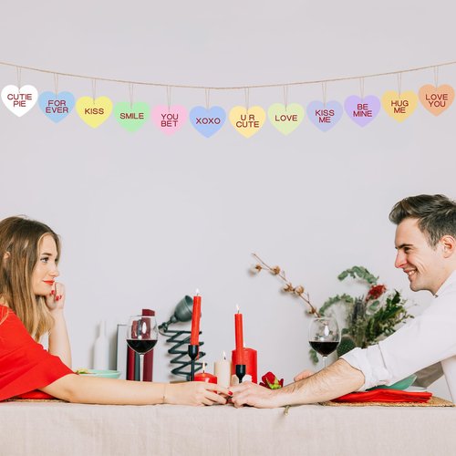 Arosche Valentines Day Tree Ornaments 24Pcs Candy Hearts XOXO Love Wooden Tree Ornaments Happy Valentine's Day Cute Hanging Decorations for Indoor Home Wedding Mantle Fireplace Party Supplies