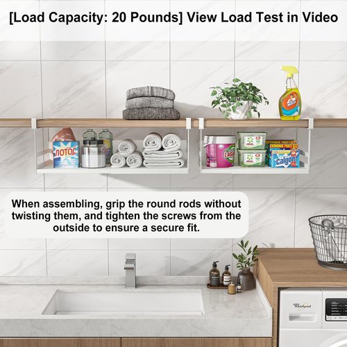 SHINEWON Expandable Under Cabinet Shelf Organizer with 0.94-Inch Thick Clips, Heavy Duty Extendable Under Shelf Storage Basket for Pantry or Laundry Room, White, 2 Pack, Interior: 4.13" H x 8.54" D