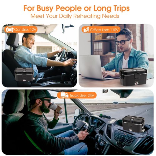 Kabbas 1.8L Portable Electric Lunch Box for Adults, 100W Heated Lunch Box for Men with Removable Dual Container, Fast Heating Food Warmer, 12V/24V/110V for Car Truck Office lonchera eléctrica portátil