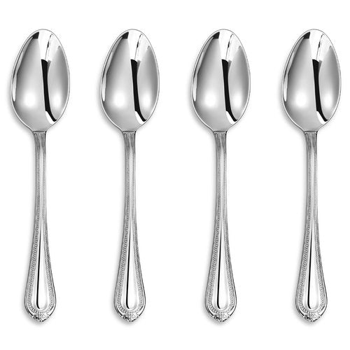 KEAWELL Pearl Edge 4-Piece Premium Spoon Set, 18/10 Stainless Steel, Fine Silverware Spoons with Refined Bead Design, Brightly Polished, Dishwasher Safe (Silver, 6.4" Teaspoons)