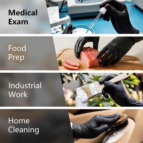 PROMEDIX P Black Disposable Nitrile Gloves, 6Mil 100 Pcs Food Safe Cooking Gloves Latex Free Rubber Gloves for Cleaning Exam Large