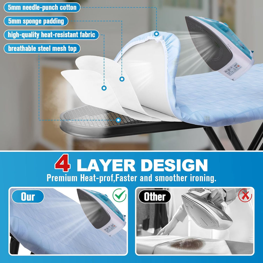 Skiennix Ironing Board - Heavy Metal Frame with Silicone Iron Mat | Foldable & Adjustable, 13x43in