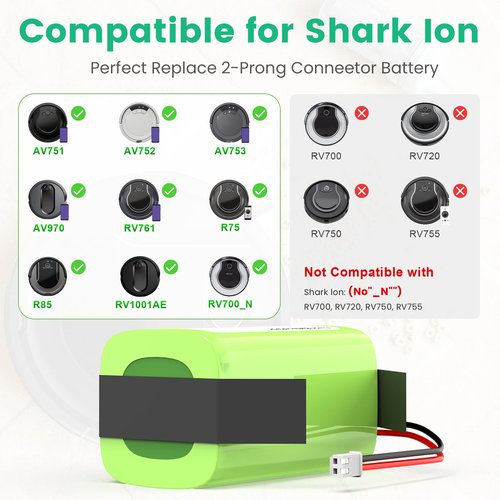 TREE.NB Replacement for RVBAT850 Shark Ion Battery R75 R85 RV850C S87 RV761 RV771 RV850C RV1001AE RV1000S RV1100VL UR1000SR RV700_N RV720_N 3.0Ah 14.4V (2-Prong Connector, NOT for 3-Prong Connector)