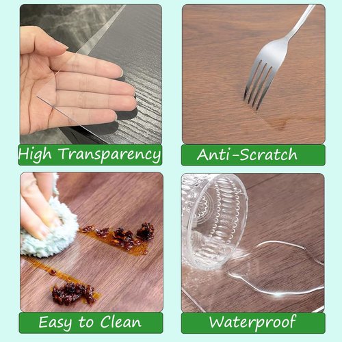 Kasepie PVC Clear Table Cover Protector 42X78Inch, 2mm Thick Plastic Table Cover Rectangle,Clear Table Protector,Desk Protector Mat for Kitchen, Dresser, Writing Desk，Dining Room Table