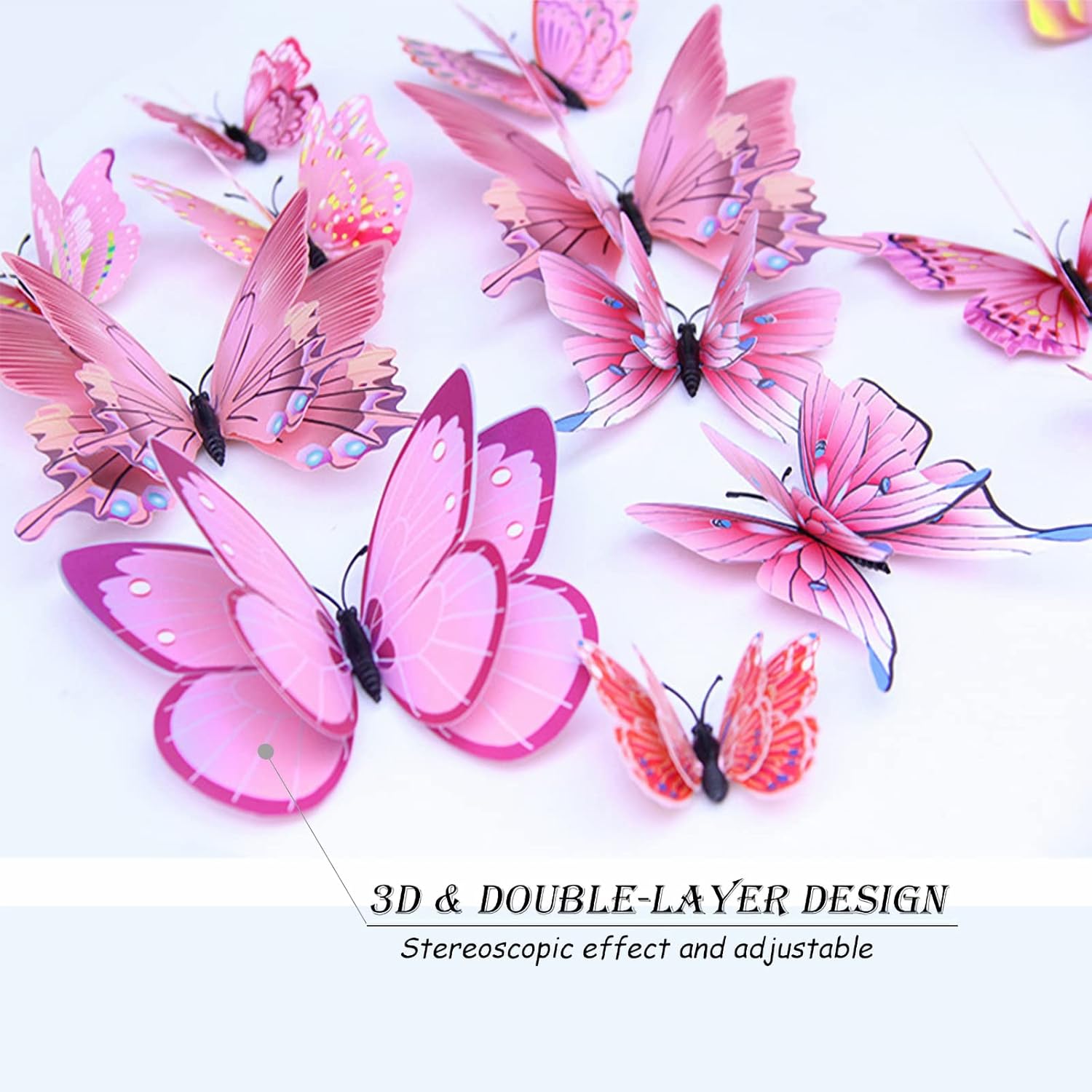 OPSEAM 3D Butterfly Wall Decor - 72 PCS Magnetic Pink Butterfly Stickers for Party Decorations