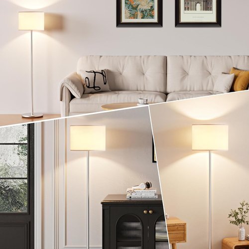 Ambimall 60'' Modern Floor Lamp - Stylish White Shade with Silver Pole for Living Room & Bedroom