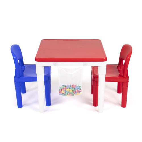 Humble Crew Kids Activity Table and 2 Chairs Set, White/Blue/Red - 2-in-1 Toddler Play Table Building Blocks Compatible - Premium Children’s Table and Chair Set for Arts, Crafts, Reading and More
