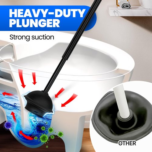 Denvlex 2Pack 2 in 1 Toilet Brush and Plunger Set, Extended Handle Plunger,Toilet Bowl Brush Plunger Set,Bathroom Cleaning Tools,Cleaning Brush,Toilet Brush Plunger Combo(Bright Black)