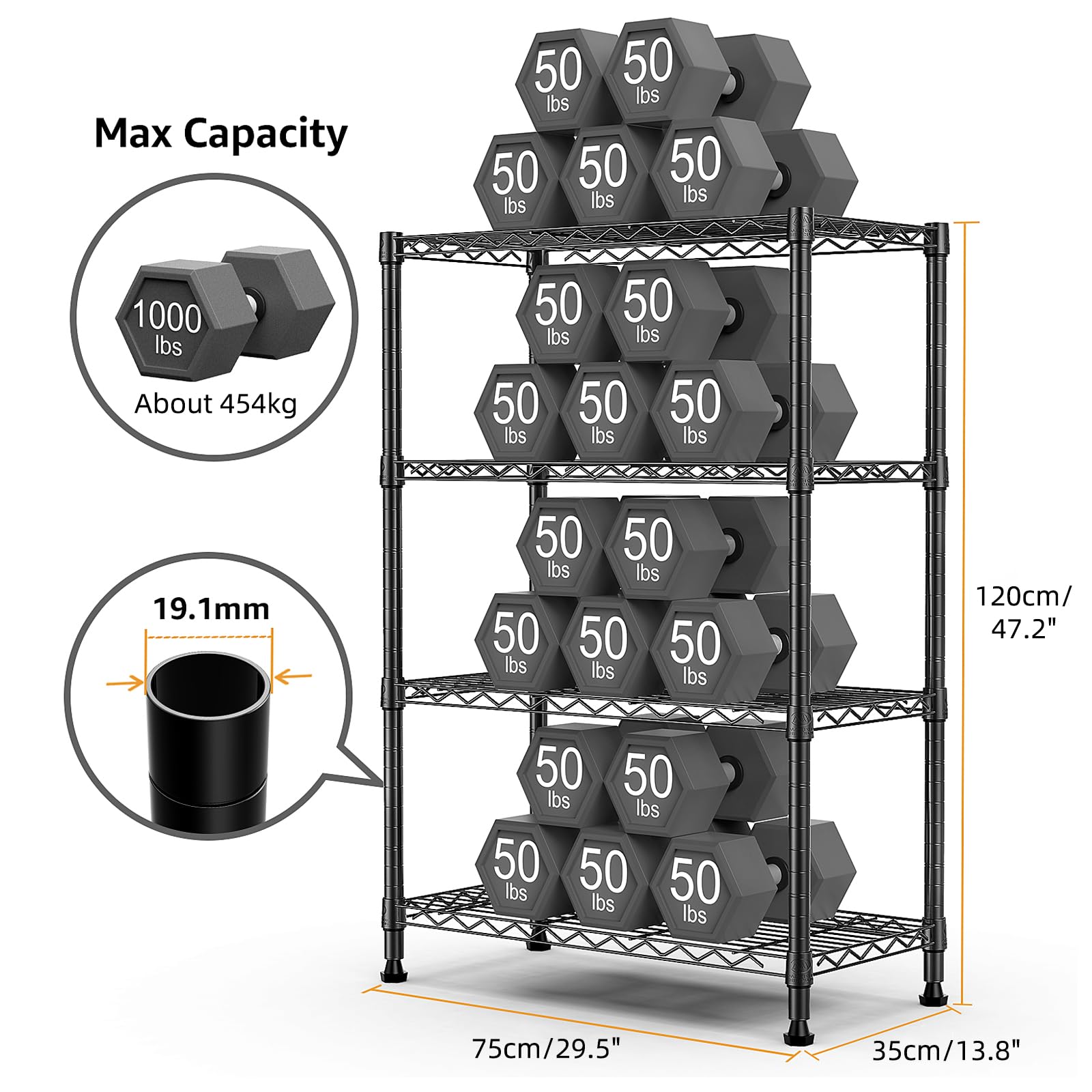 M MZG 1000 lbs Storage Shelving Steel Heavy Duty 4-Tier Utility Shelving Unit Steel Organizer Wire Rack for Home,Kitchen,Office (13.7" D x 29.5" W x 47.2" H)