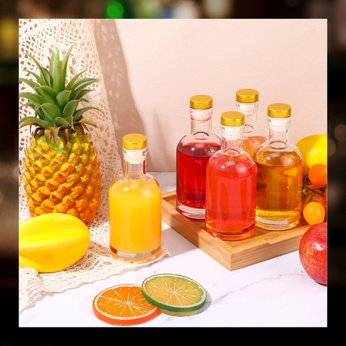 Dandat 24 Pack 6 oz Clear Glass Liquor Bottles With Cork lids Bulk Homebrewing Empty Bottles for Whiskey, Wine, Drinks Oil Vinegar, Vodka, Limoncello, Beverages, Liqueurs, and Alcohol (Gold)