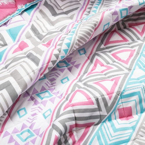 Lush Decor Navajo Stripe Malibu Reversible Quilt Twin Size 2 Piece Set Pink & Turquoise - Toddler Bedding Set Twin Quilt - Pink Kids Bedroom Decor