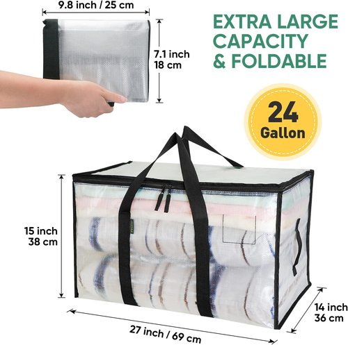 BALEINE 6-Pack Oversized Moving Bags - Heavy-Duty Storage Totes with Reinforced Handles (Clear)