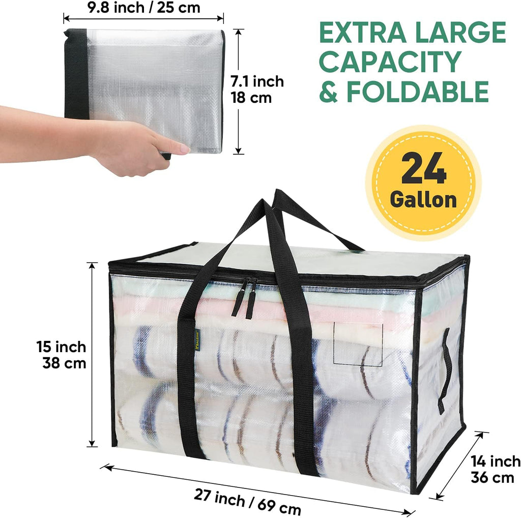 BALEINE Oversized Moving Bags - Heavy-Duty Storage Totes with Reinforced Handles | Clear 4-Pack
