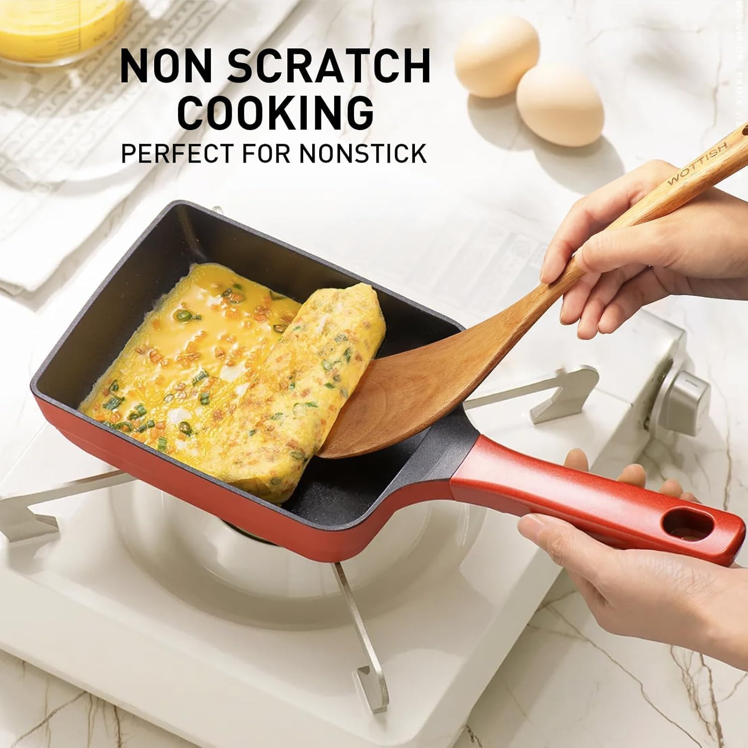 Skiennix Wooden Cooking Spoons - 5-Piece Natural Solid Wood Utensil Set | Includes Salad Spoons, Strainer, Fork & Spatula