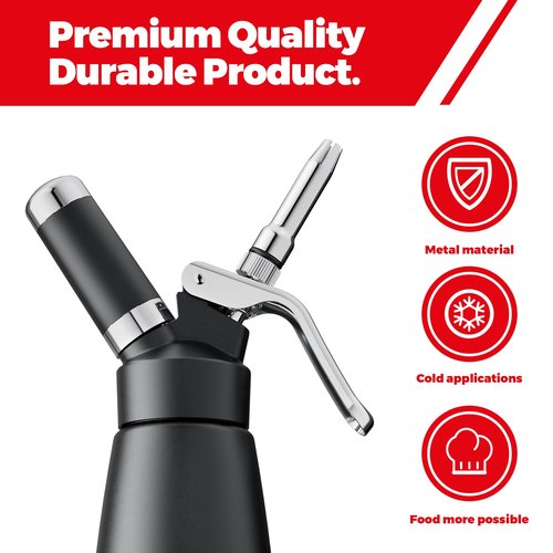 Professional Aluminum Whipped Cream Dispenser - 500 mL/1 Pint,Leak-Free Whipped Cream Maker Canister with 5 Decorating Nozzles & Cleaning Brush - for Desserts, Coffee Foam & Cold Foam (Black, 500ml)